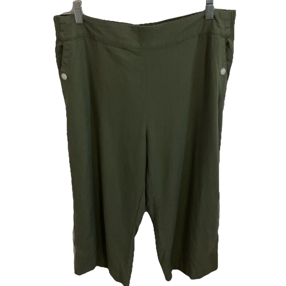 Croft And Borrow Pants M Olive Green  Linen Blend Wide Leg Capris Minimalist